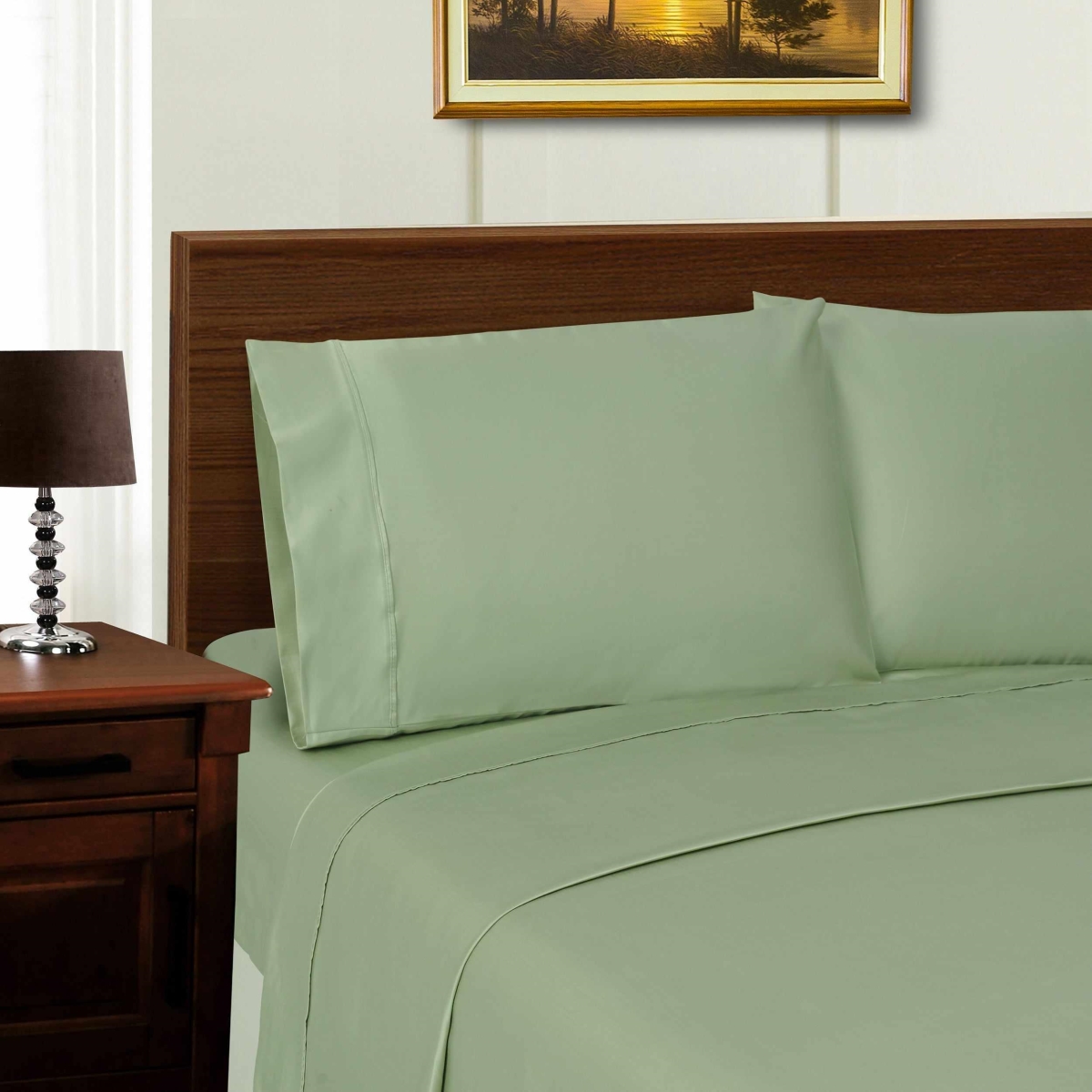 TP1000FLSH SLSG Superior Solid 1000-Thread Count Lyocell-Blend Sheet Set, Sage - Full Size