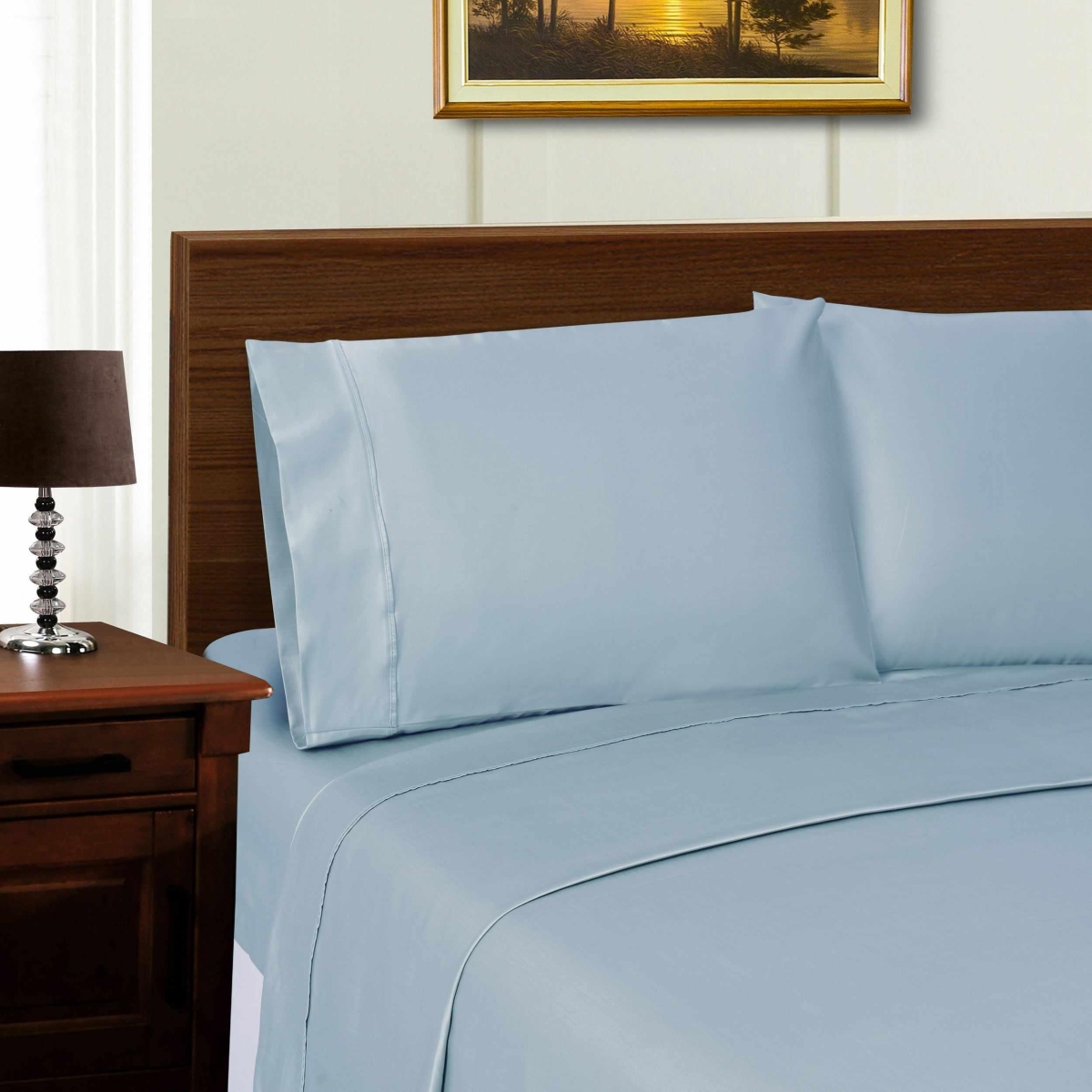 TP1000QNSH SLBL Superior Solid 1000-Thread Count Lyocell-Blend Sheet Set, Blue - Queen Size