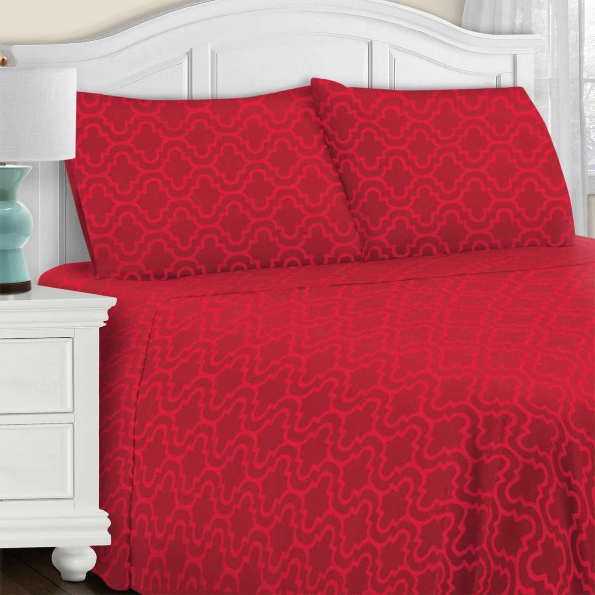 FLAFLSH TRBG Traditional Cotton Flannel Solid Trellis Deep Pocket Sheet Set, Burgundy - Full Size