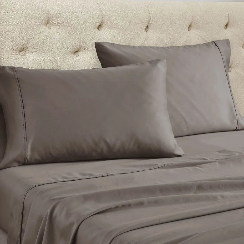 CR1500CKSH SLGR 1500 Thread Count Cotton Blend Solid Deep Pocket Bed Sheet Set, Gray - California King Size - 4 Piece