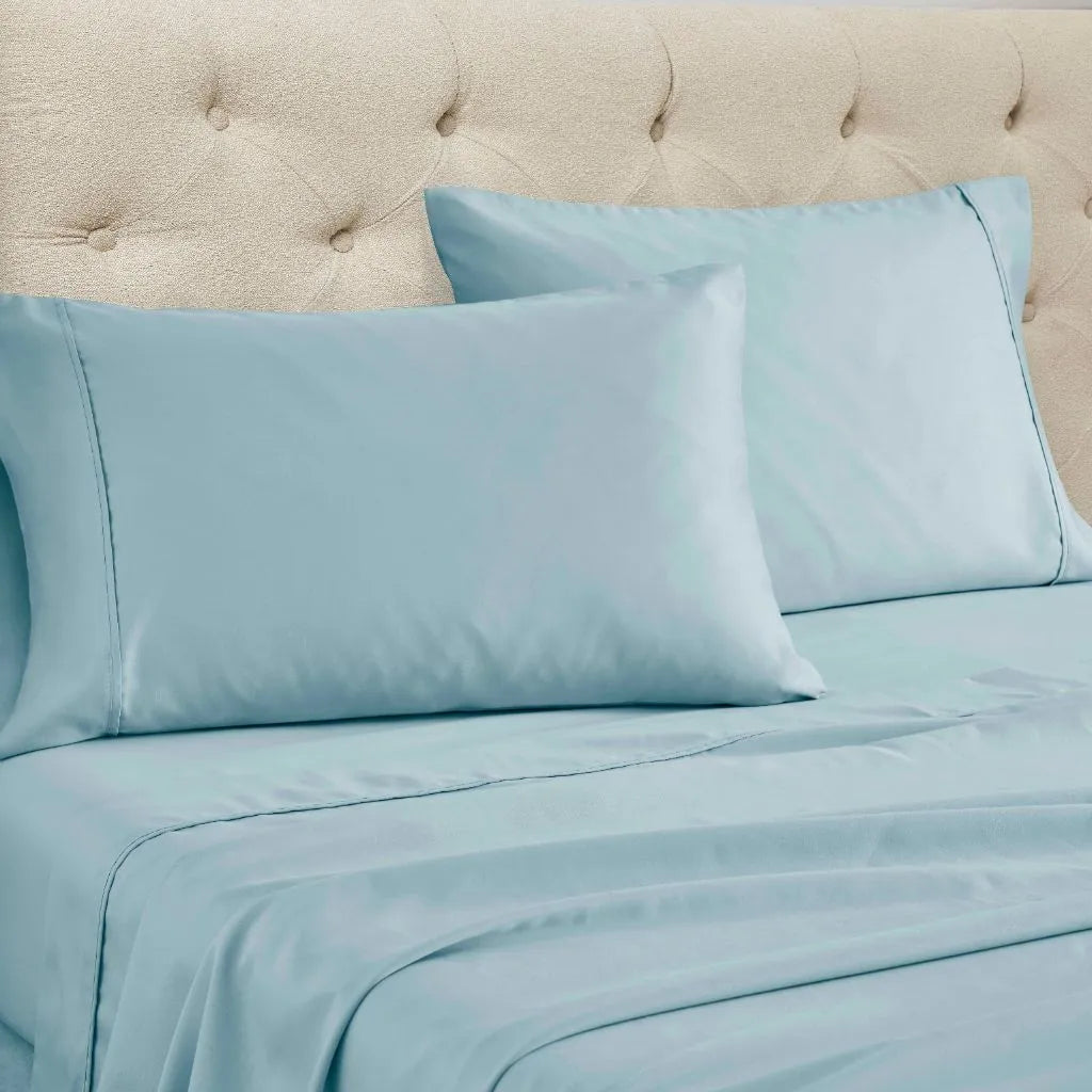 CR1500CKSH SLLB 1500 Thread Count Cotton Blend Solid Deep Pocket Bed Sheet Set, Light Blue - California King Size - 4 Piece