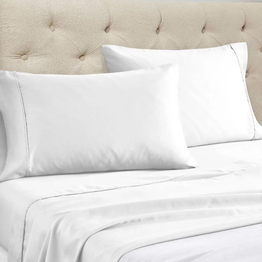 CR1500KGSH SLWH 1500 Thread Count Cotton Blend Solid Deep Pocket Bed Sheet Set, White - King Size - 6 Piece