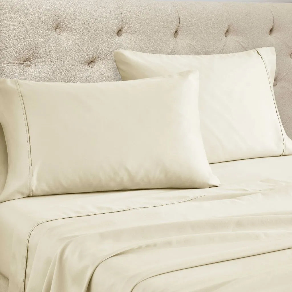 CR1500QNSH SLIV 1500 Thread Count Cotton Blend Solid Deep Pocket Bed Sheet Set, Ivory - Queen Size - 6 Piece