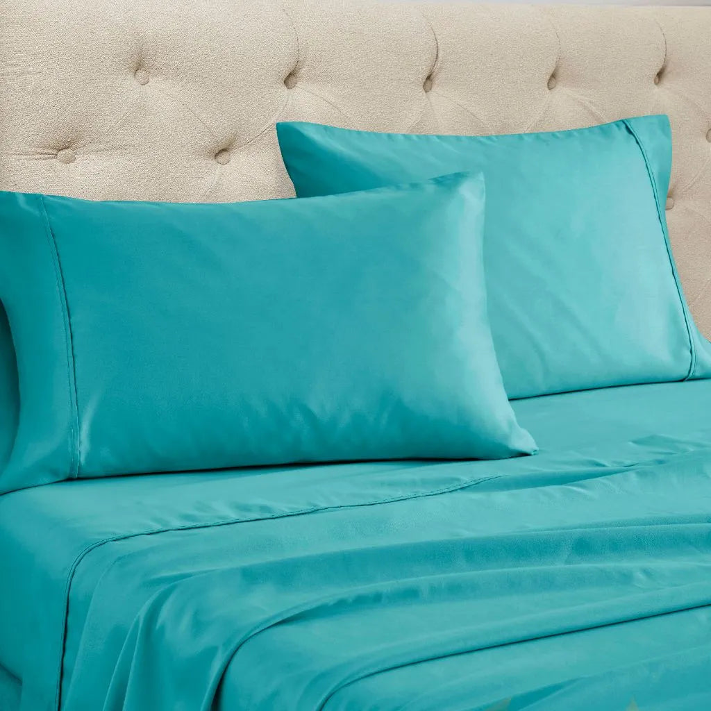 CR1500QNSH SLTL 1500 Thread Count Cotton Blend Solid Deep Pocket Bed Sheet Set, Teal - Queen Size - 4 Piece