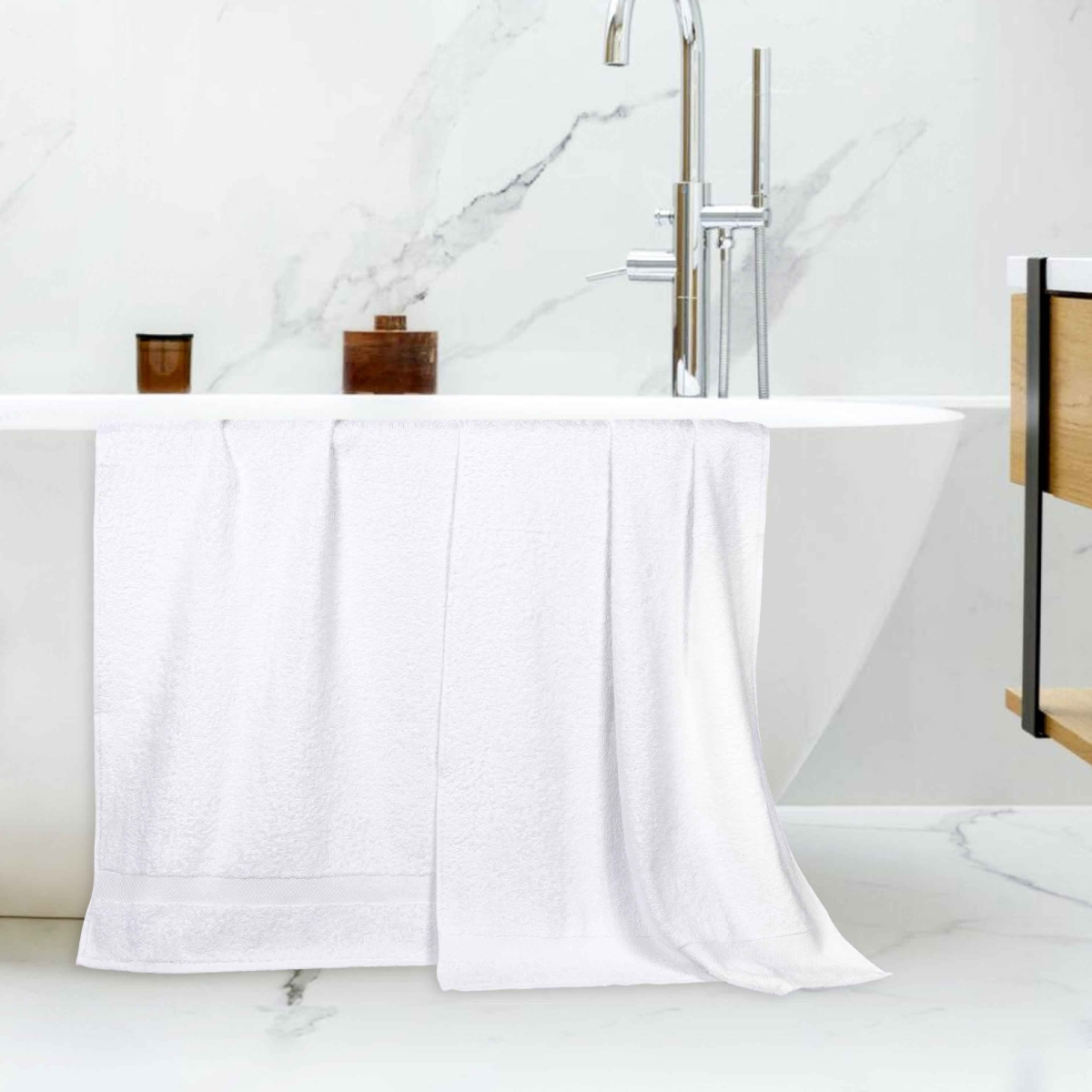 450GSM BSHEET WH Superior Cotton Bath Towel Sheet Set with Eco-Friendly Bathroom Essentials, White - Large - 2 Piece