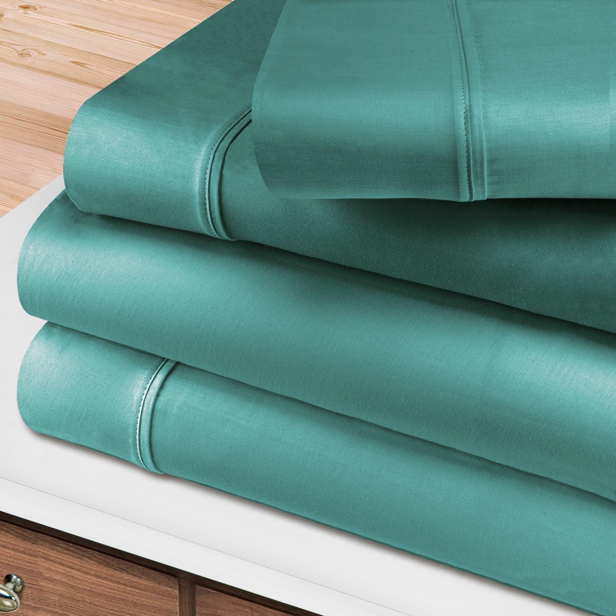 400QNSH SLTL 400 Thread Count 100 Percent Egyptian Cotton Solid Deep Pocket Sheet Set, Teal - Queen Size