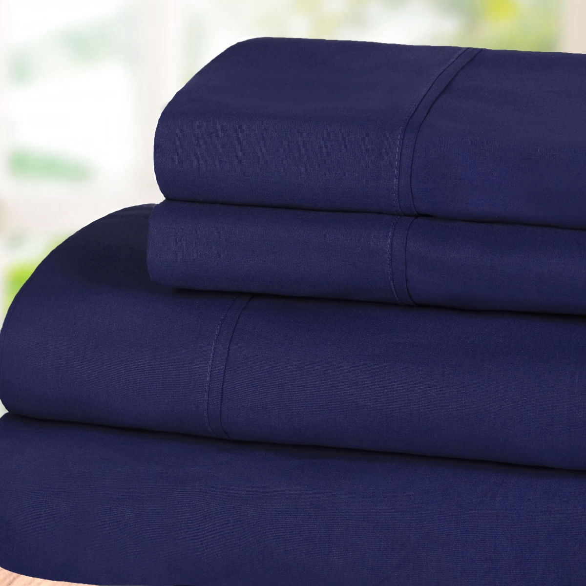 P300QNSH SLCB 300-Thread Count Cotton Percale Solid Deep Pocket Sheet Set, Crown Blue - Queen Size
