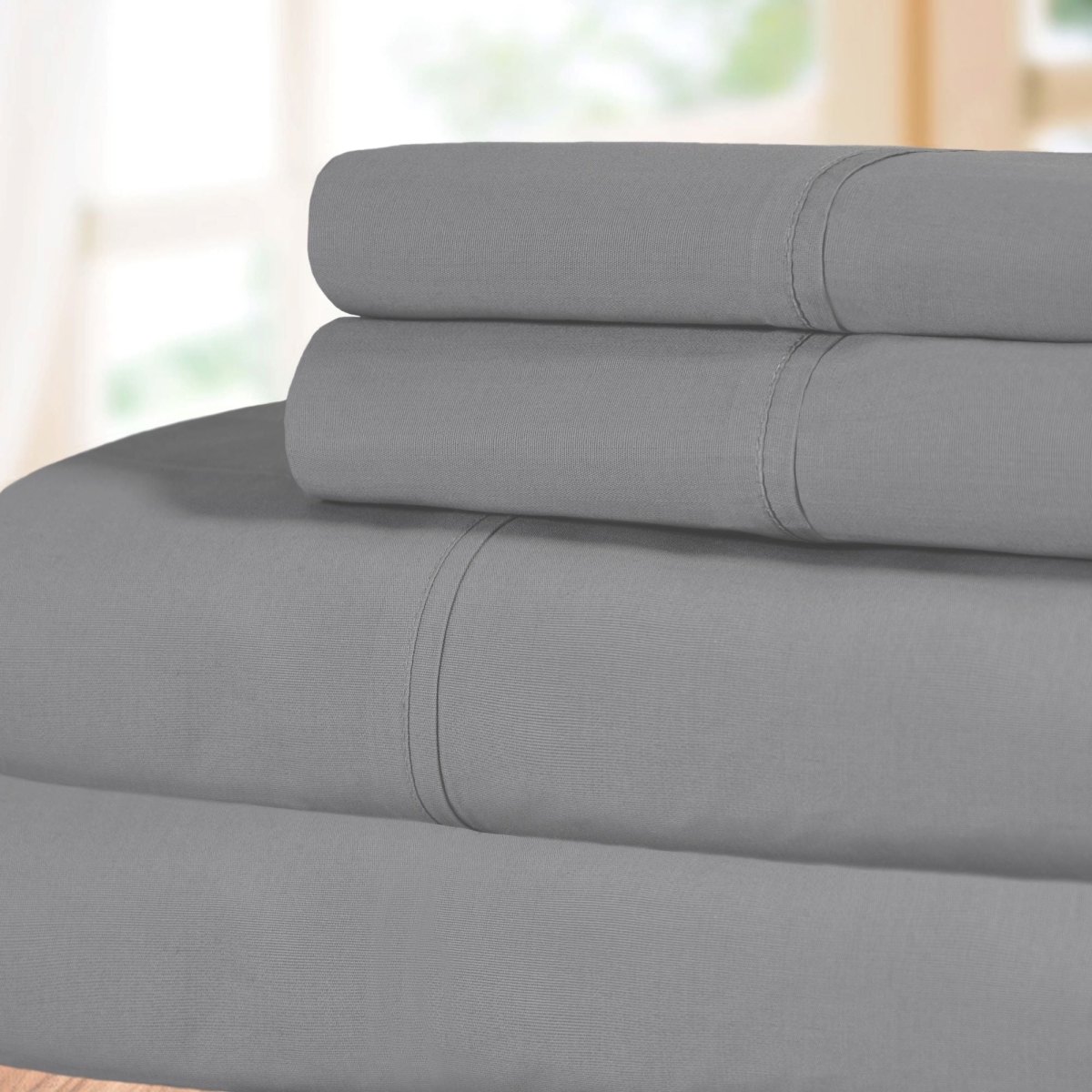 P300KGSH SLSP 300-Thread Count Cotton Percale Solid Deep Pocket Sheet Set, Smoked Pearl - King Size