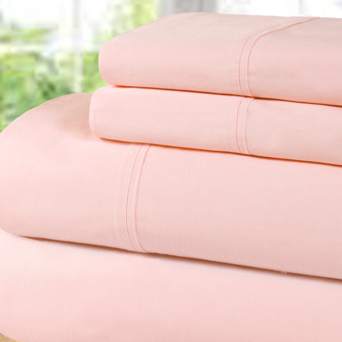 P300CKSH SLBH 300-Thread Count Cotton Percale Solid Deep Pocket Sheet Set, Blush - California King Size