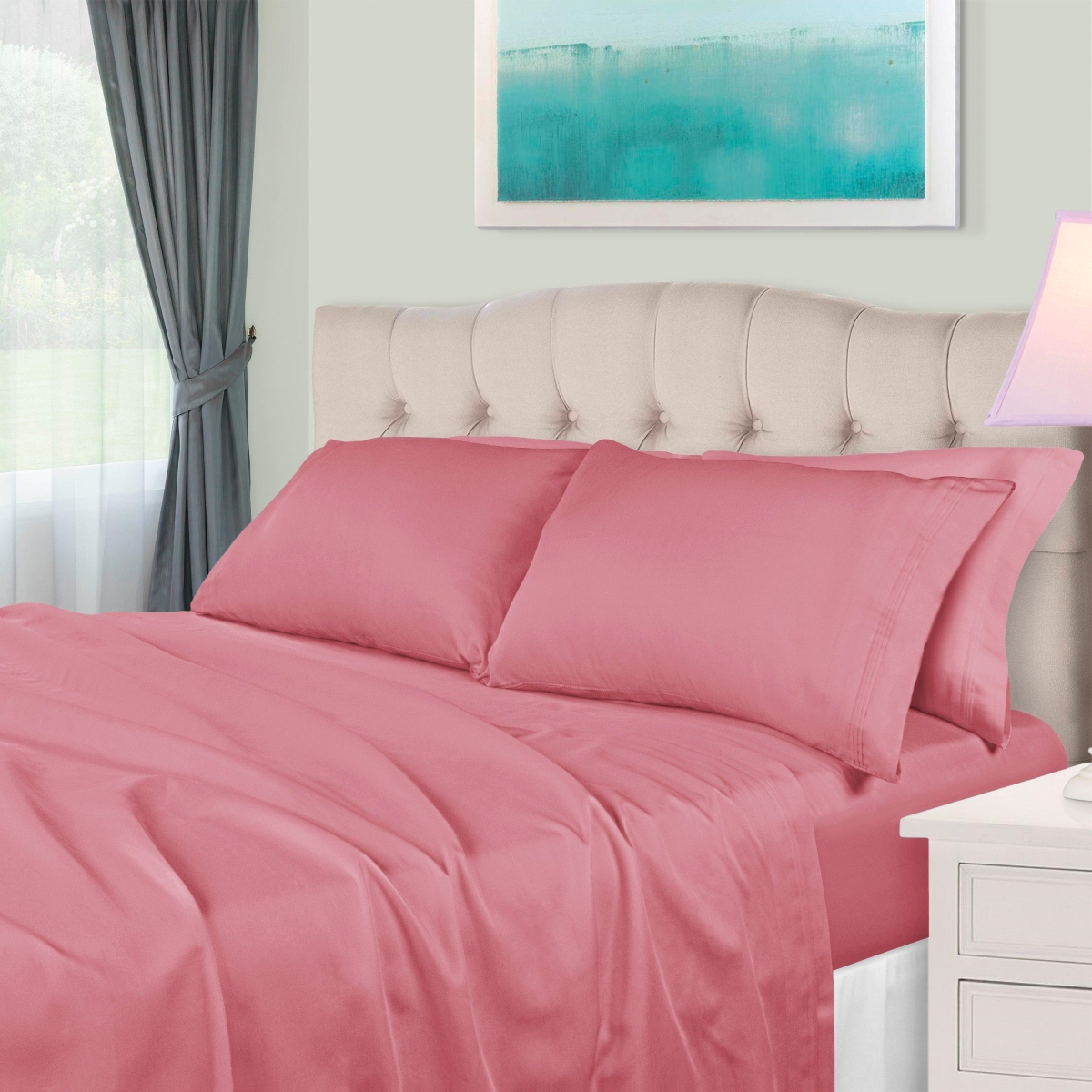 650QNSH SLBH Premium 650 Thread Count Egyptian Cotton Solid Deep Pocket Sheet Set, Blush - Queen Size