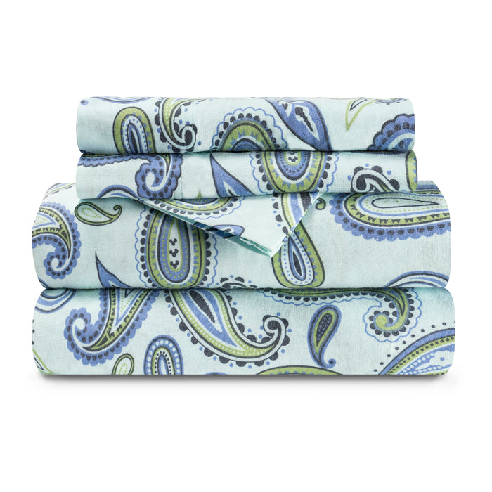 FLASKSH PALB Luxury Flannel Vintage Paisley Sheet Set, Light Blue - Split King Size