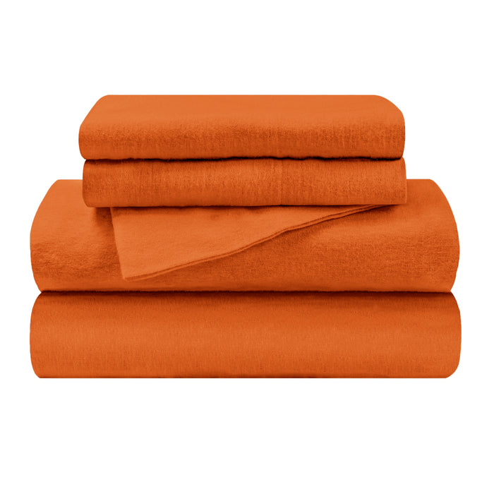FLASKSH SLPM Cozy Flannel Solid Modern Sheet Set, Pumpkin - Split King Size