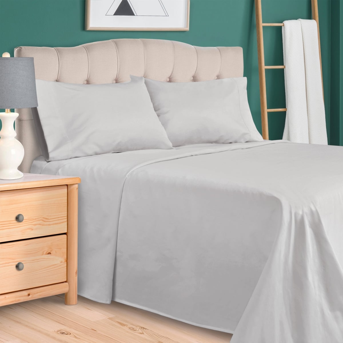 300XLSH SLLG Superior Egyptian Cotton 300 Thread Count Solid Deep Pocket Bed Sheet Set, Light Grey - Twin Size - Extra Large