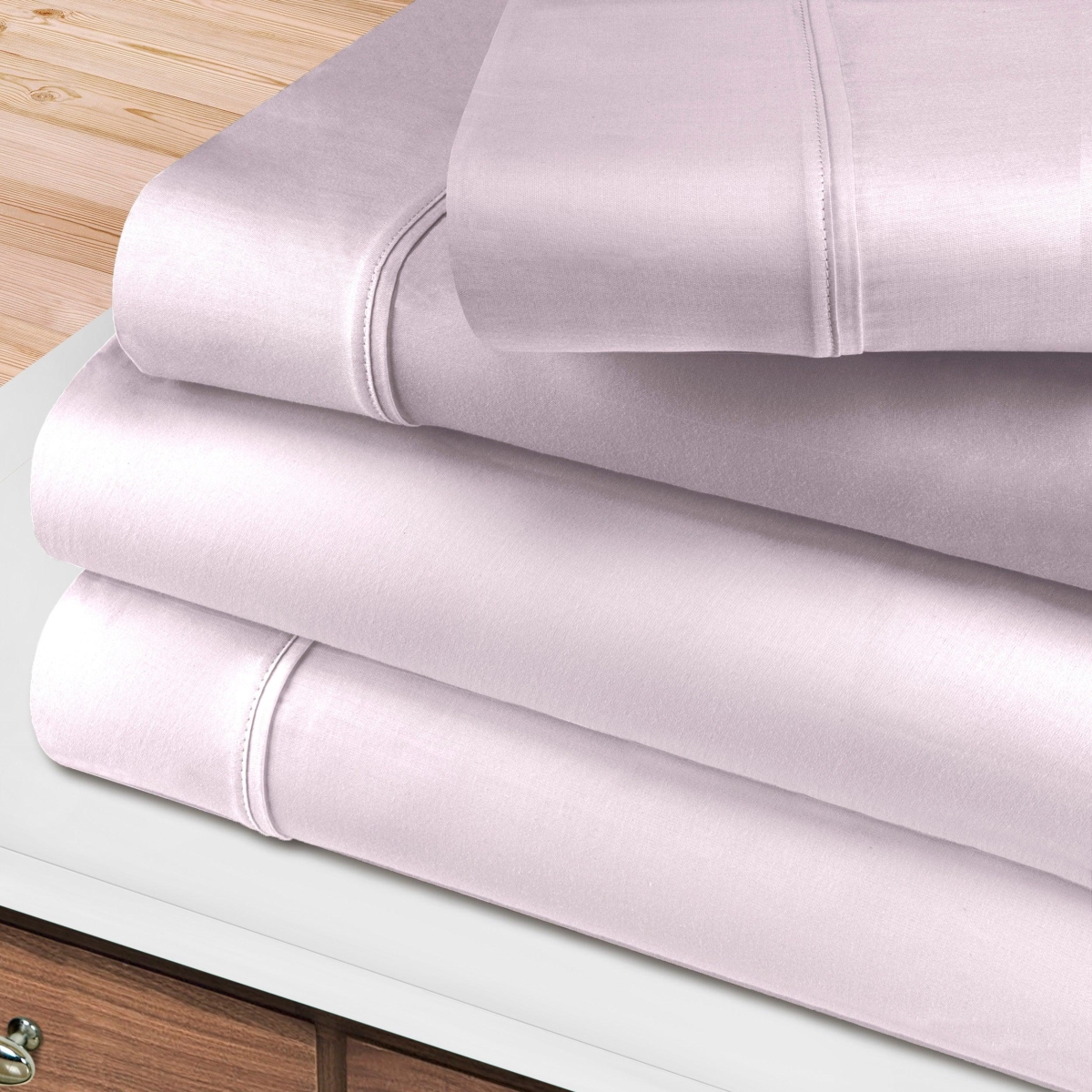 400SKSH SLLI 400 Thread Count 100 Percent Egyptian Cotton Solid Deep Pocket Sheet Set, Lilac - Split King Size
