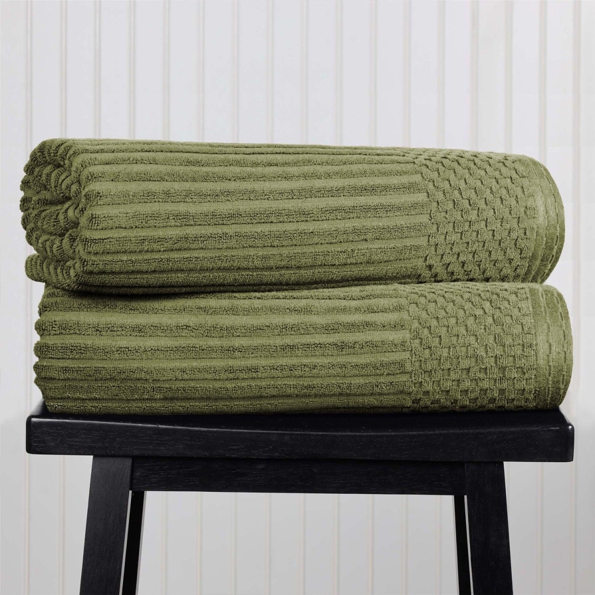 SOHO BSHEET SG Ribbed Textured Cotton Bath Sheet Ultra-Absorbent Towel Set, Sage - 34 x 64 in.