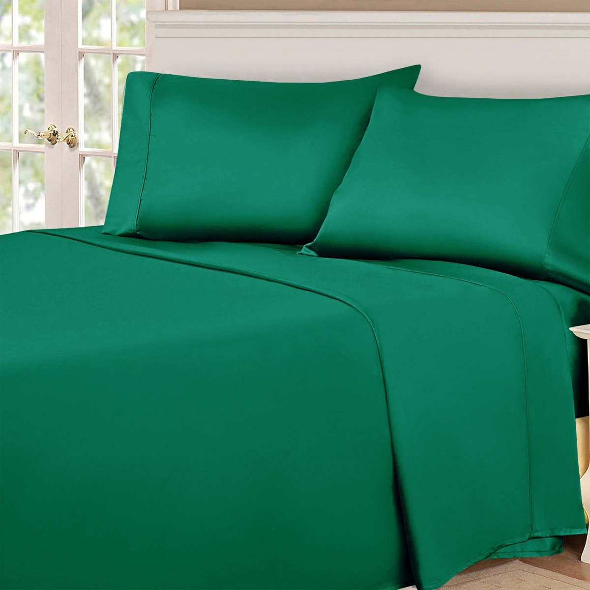 530FLSH SLGN Premium Combed Egyptian Cotton 530 Thread Count Solid Sheet Set, Green - Full Size