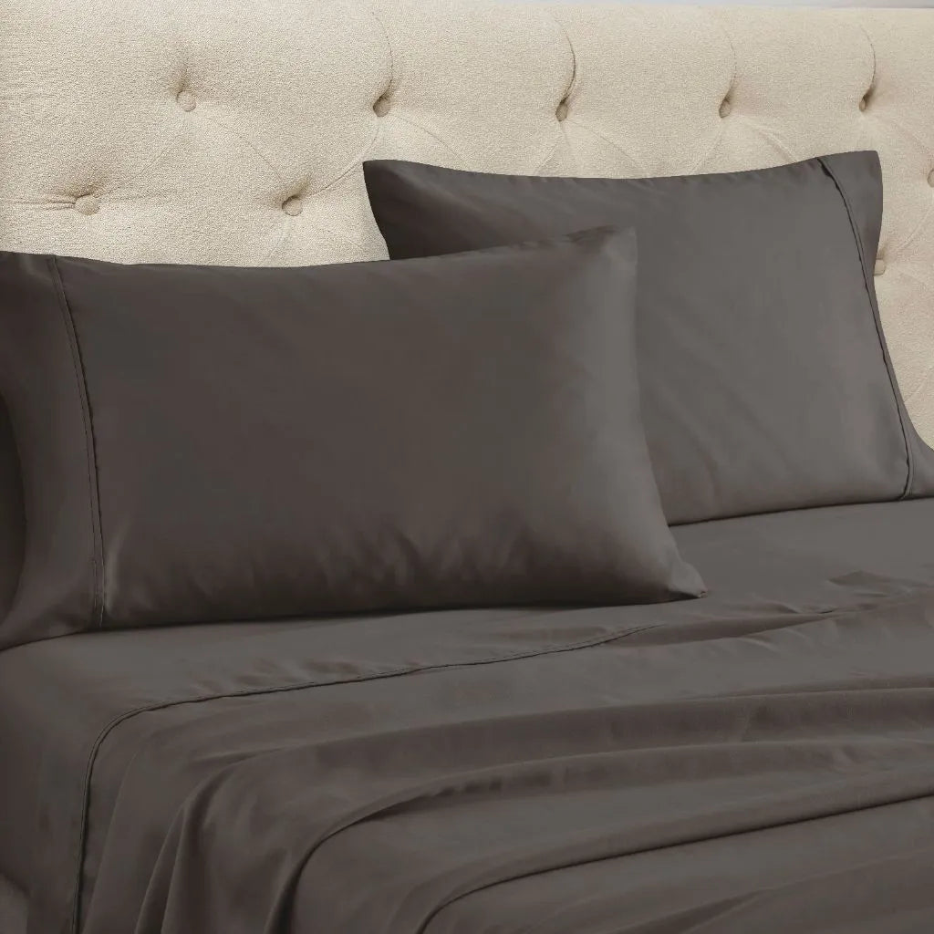 CR1500QNSH SLCL 1500 Thread Count Cotton Blend Solid Deep Pocket Bed Sheet Set, Charcoal - Queen Size - 6 Piece