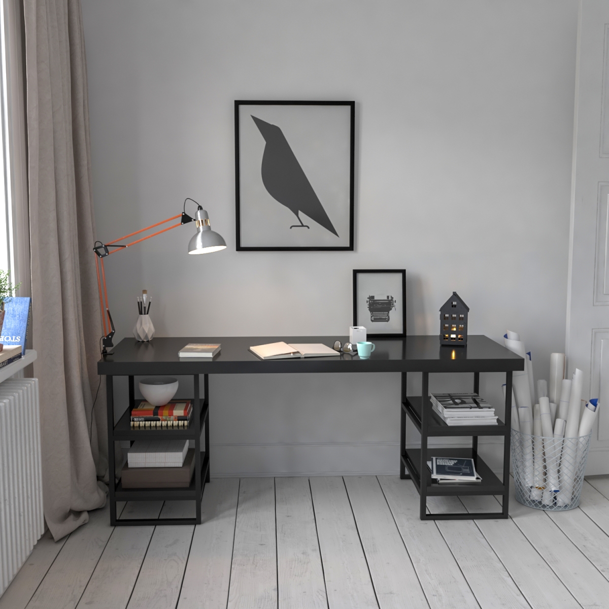 HD-ON30EV-BUK-SD-BLC Buket Study Desk, Black