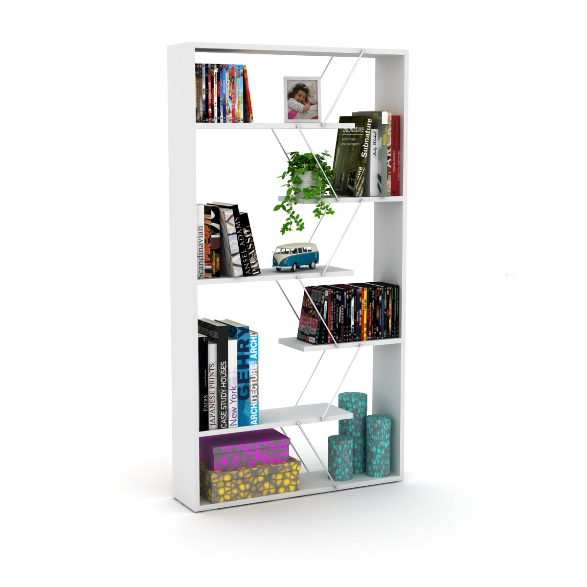 Tars Bookcase, White & Chrome