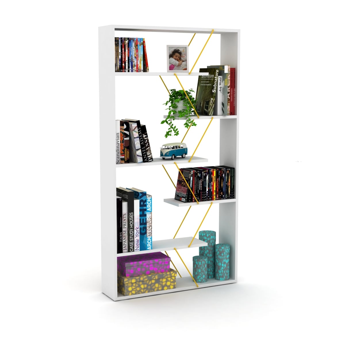 HD-ON20RF-160304 Tars Bookcase, White & Yellow