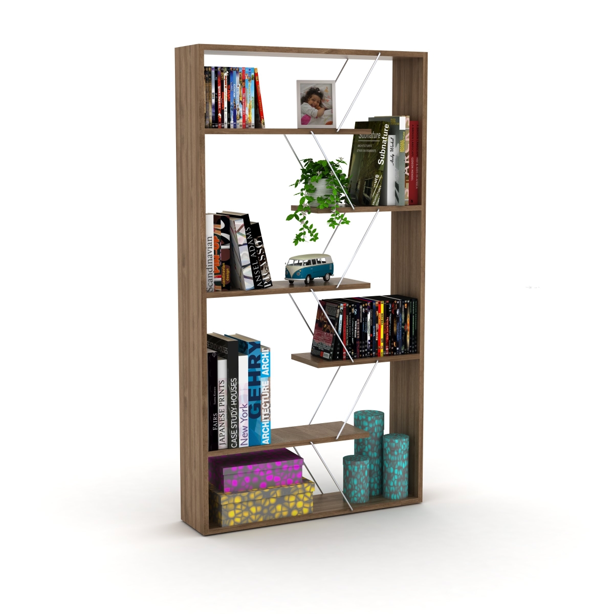 HD-ON20RF-160302 Tars Bookcase, Walnut & Chrome