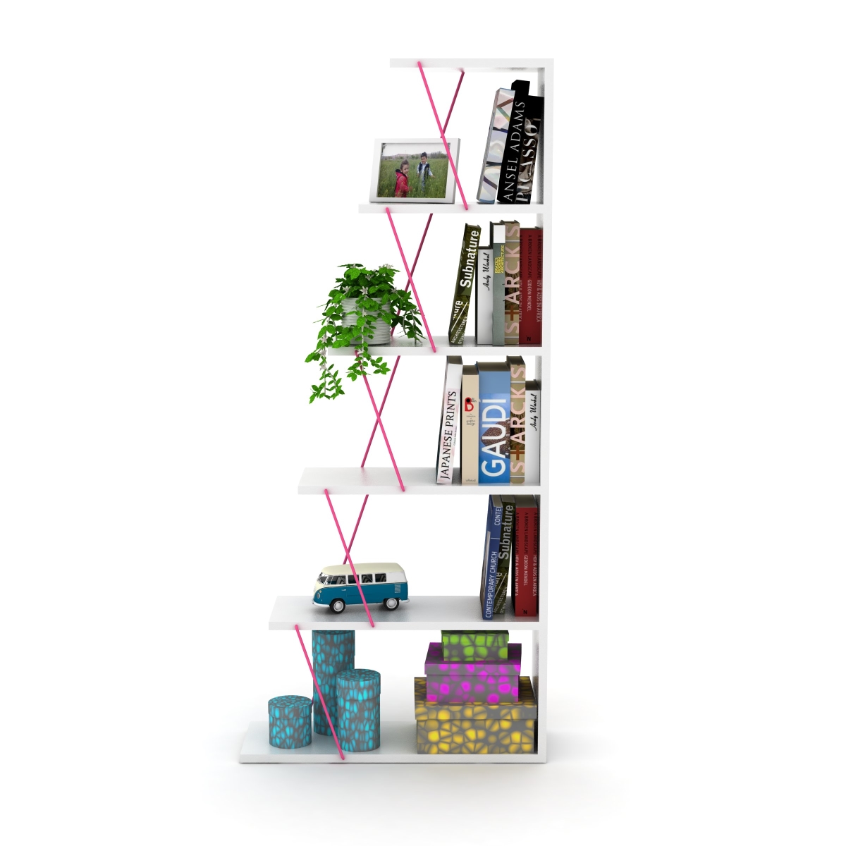 HD-ON20RF-160403 Tars Mini Bookcase, White & Pink