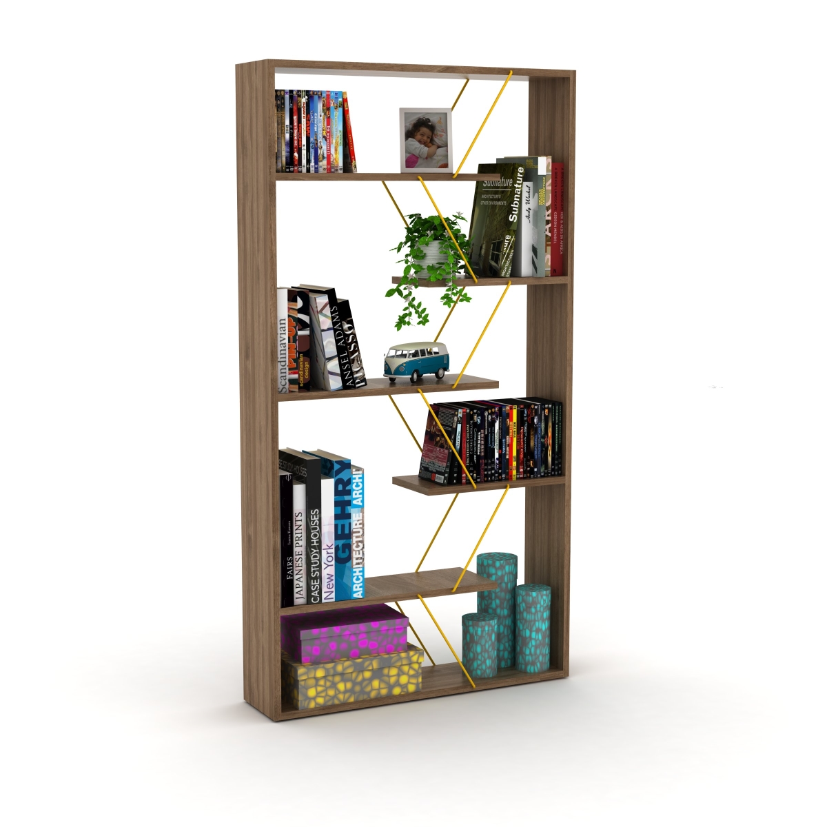 HD-ON20RF-160301 Tars Bookcase, Walnut & Yellow