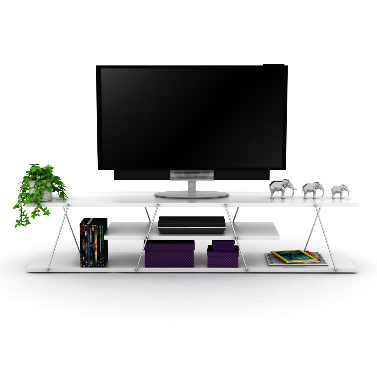 Tars TV Unit, White & Chrome