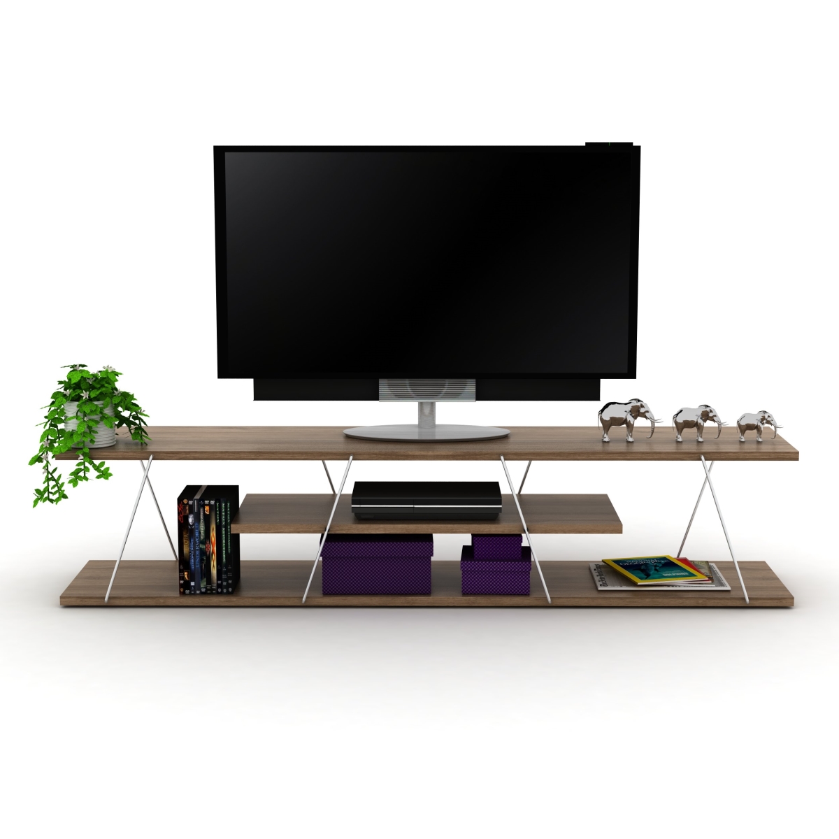 Tars TV Unit, Walnut & Chrome