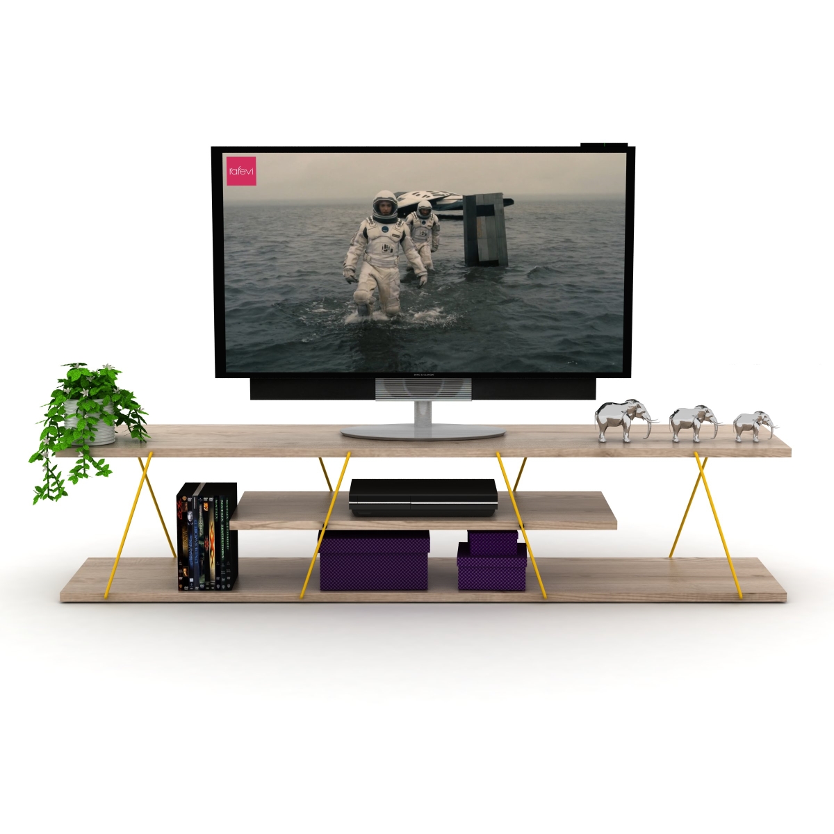 Tars TV Unit, Oak & Yellow