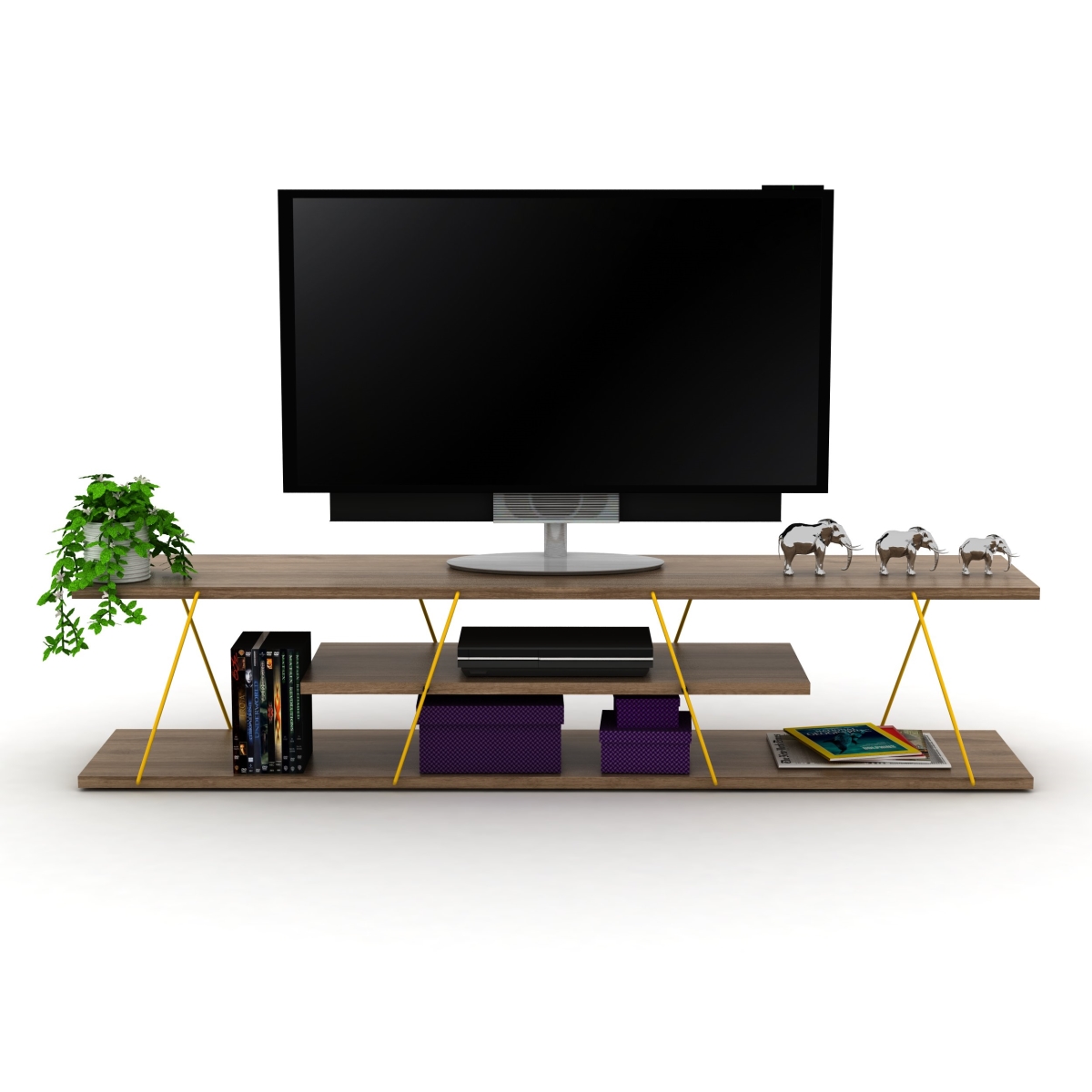 Tars TV Unit, Walnut & Yellow
