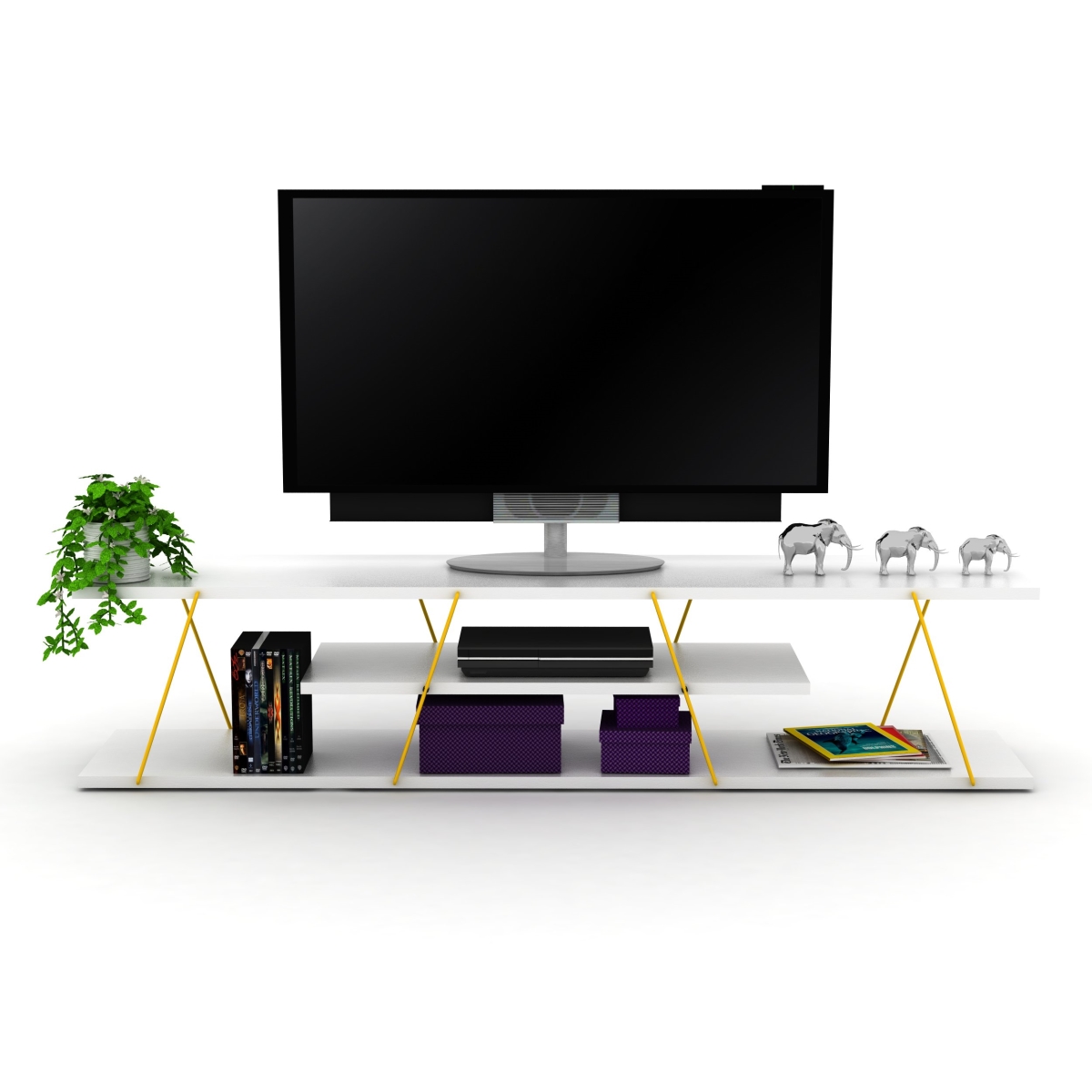 Tars TV Unit, White & Yellow
