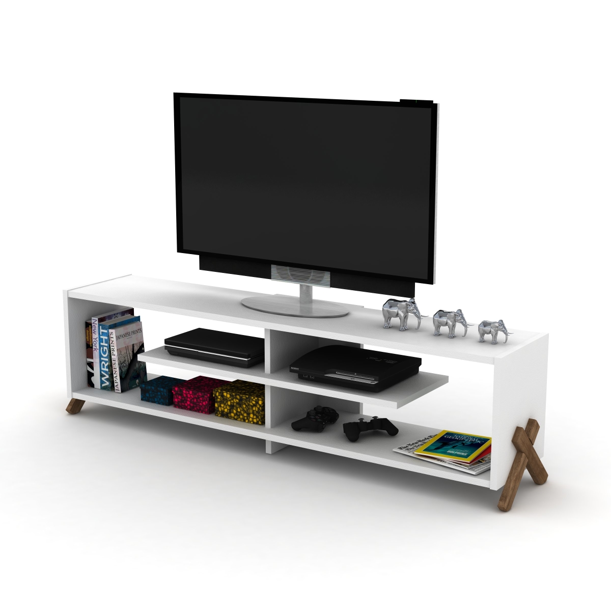 Kipp TV Unit, Walnut & White