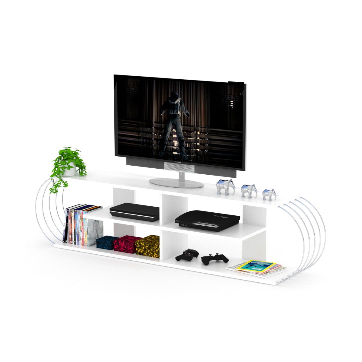 Case Tv Unit, White & Chrome