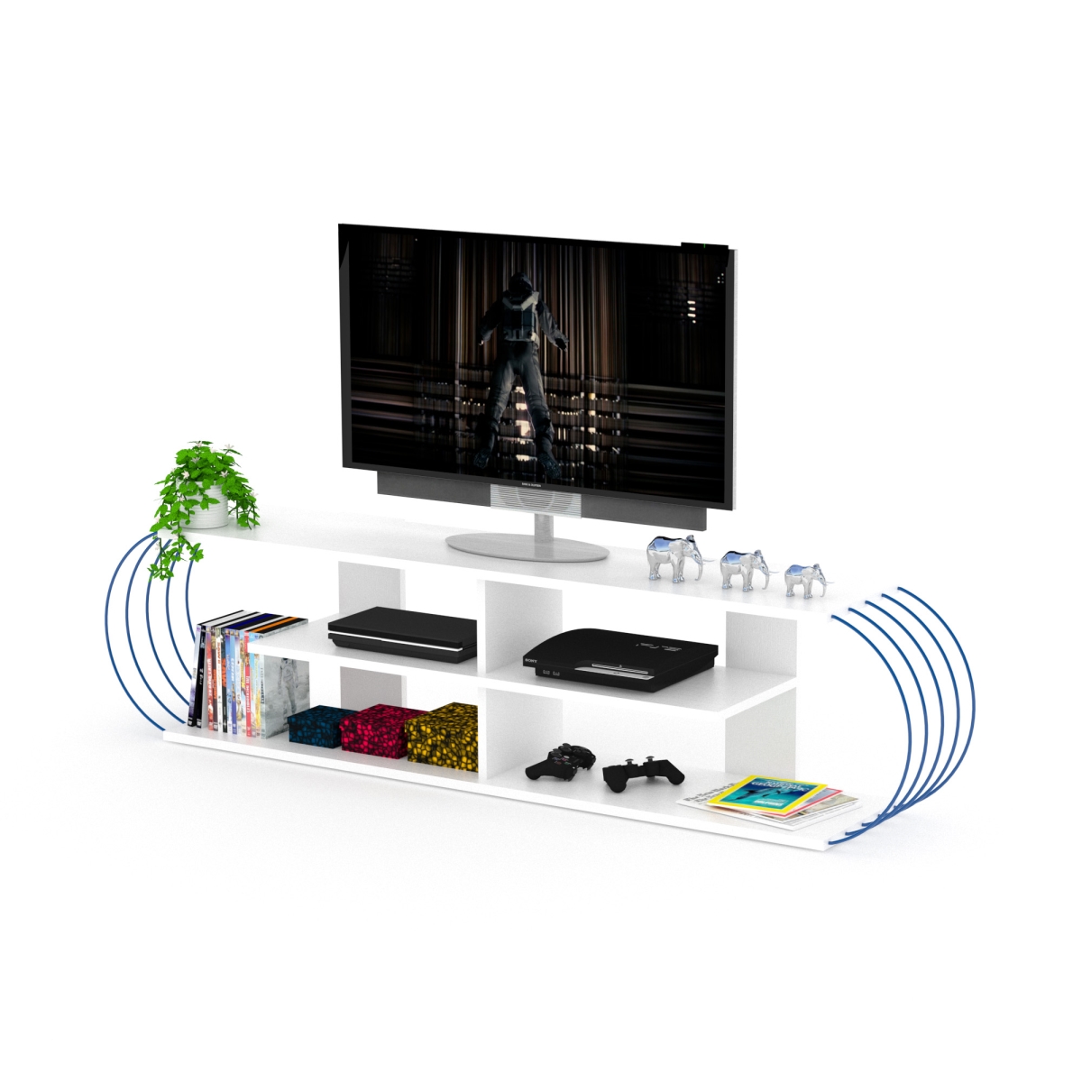 Case Tv Unit, White & Blue