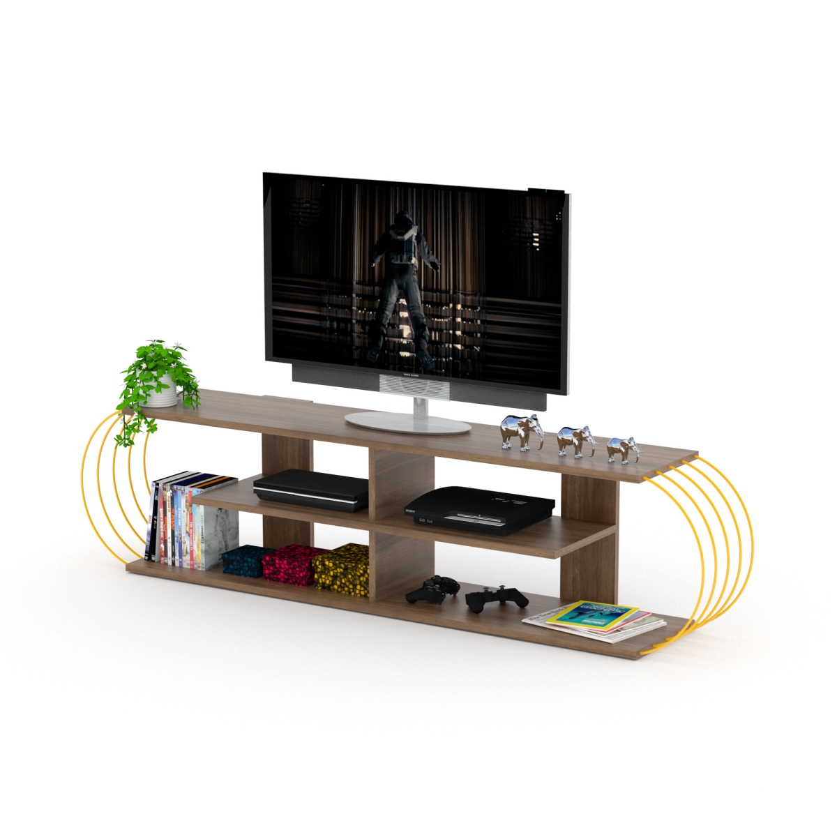 Case Tv Unit, Walnut & Yellow