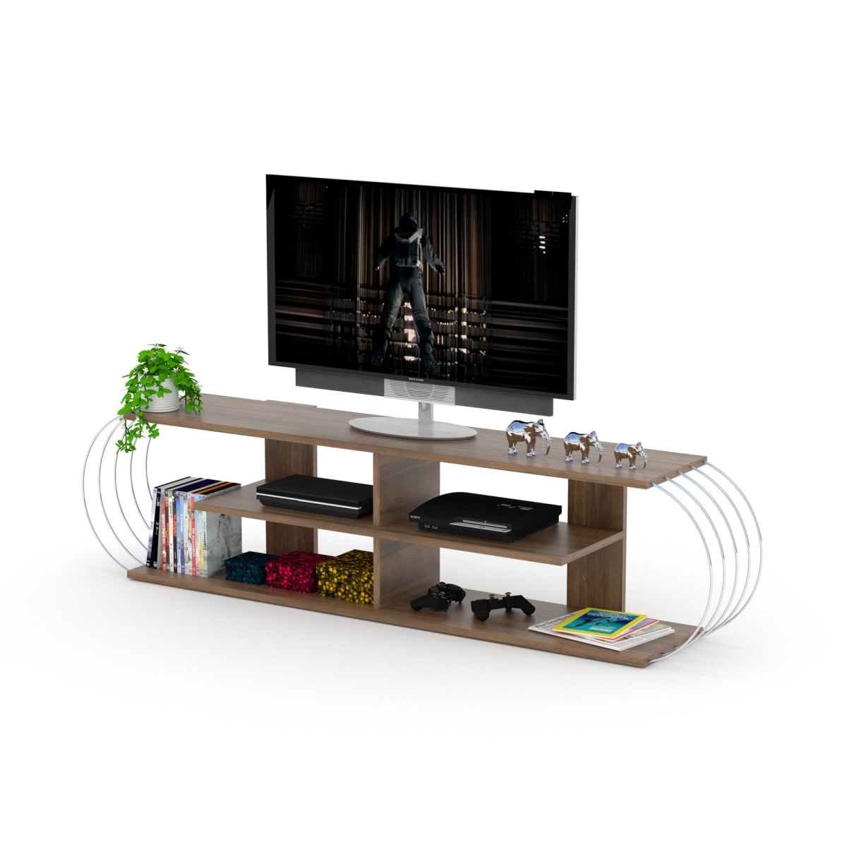 Case Tv Unit, Walnut & Chrome