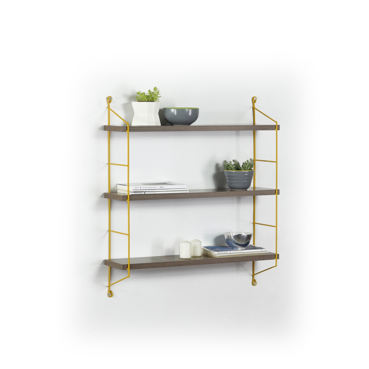Neelix Triple Shelf, Walnut & Yellow