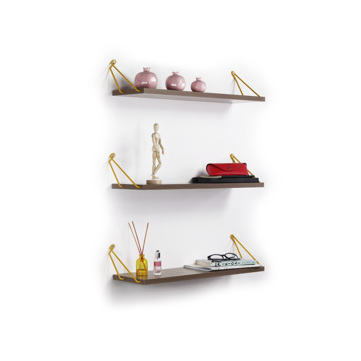 Altai Triple Shelf, Walnut & Yellow