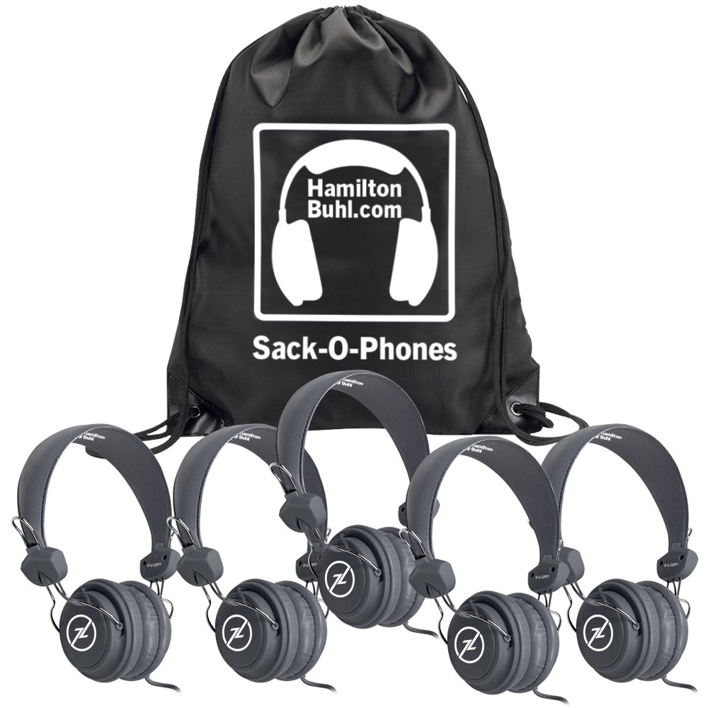 Picture of HamiltonElectronics SOP-FVGRY HamiltonBuhl Sack-O-Phones Favoritz Headsets with In-Line Microphone & TRRS Plug&#44; Black & Gray - Set of 5
