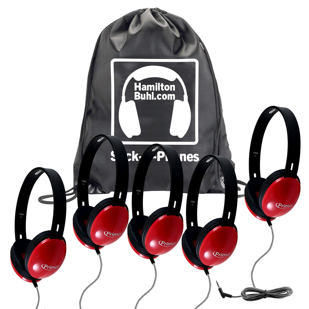 Picture of HamiltonElectronics SOP-PRM100R HamiltonBuhl Sack-O-Phones Primo Headphones&#44; Black & Red - Set of 5