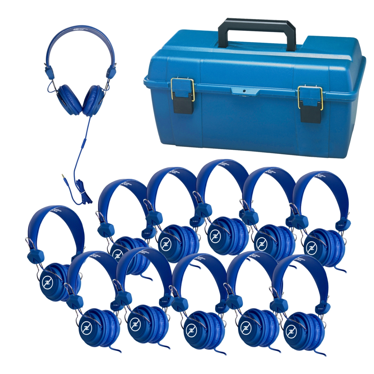 Picture of HamiltonElectronics LCP-12FVBL HamiltonBuhl Lab Favoritz Headsets with In-Line Microphone & TRRS Plug in a Small Carry Case&#44; Black & Blue - Pack of 12