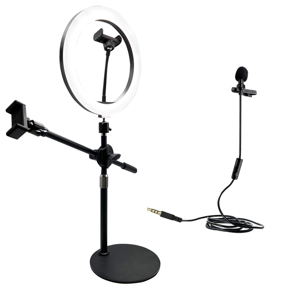 Dual Smartphone Holders with Backlight & Lavalier Microphone Creators Kit