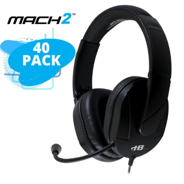 MACH-2 Deluxe-Sized Multimedia Headset with Steel-Reinforced Gooseneck Mic - Pack of 40