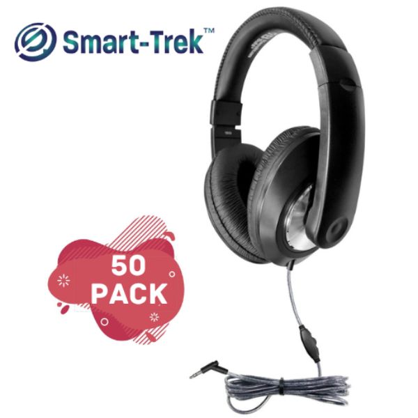 Picture of HamiltonBuhl ST1BK-50 Smart-Trek Deluxe Stereo Headphone with In-Line Volume Control & 3.5 mm TRS Plug - Pack of 50