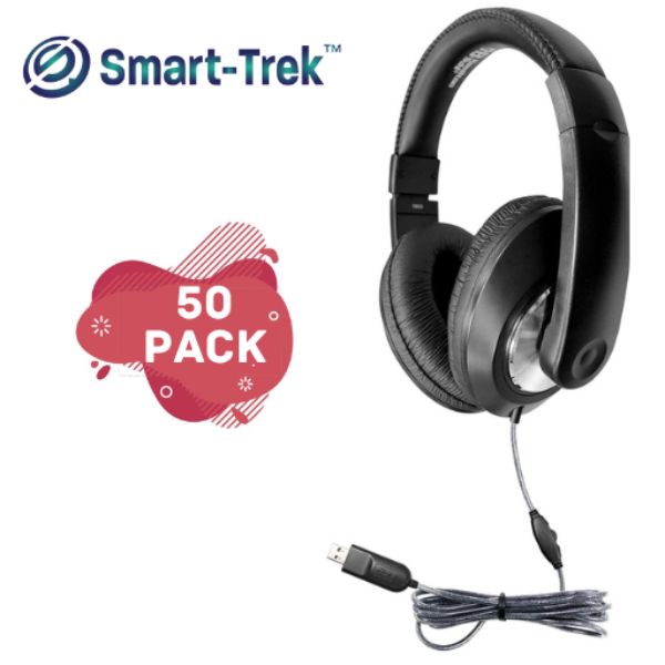 Picture of HamiltonBuhl ST1BKU-50 Smart-Trek Deluxe Stereo Headphone with In-Line Volume Control & USB Plug - Pack of 50