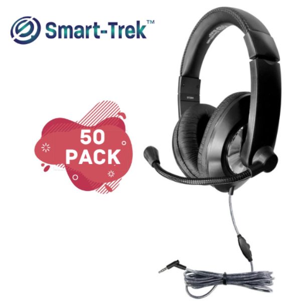 Picture of HamiltonBuhl ST2BK-50 Smart-Trek Deluxe Stereo Headset with In-Line Volume Control & 3.5 mm TRRS Plug - Pack of 50