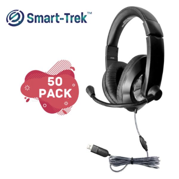 Picture of HamiltonBuhl ST2BKU-50 Smart-Trek Deluxe Stereo Headset with In-Line Volume Control & USB Plug - Pack of 50