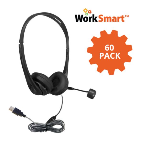 Picture of HamiltonBuhl WS2BK-60 WorkSmart Personal-Sized USB Headset with Steel-Reinforced Gooseneck Microphone&#44; Leatherette Ear Cushions - Pack of 60