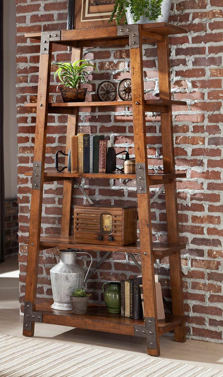 Picture of Home Elegance 1715-12 72 x 16 x 36 in. Holverson Bookcase - Rustic Brown Milk Crate
